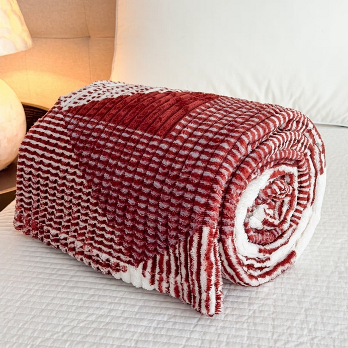 91家纺网 家纺一手货源 找家纺 璐维斯 2025新款菱形格抽条印花毛毯跨境外贸专供 菱形咖格