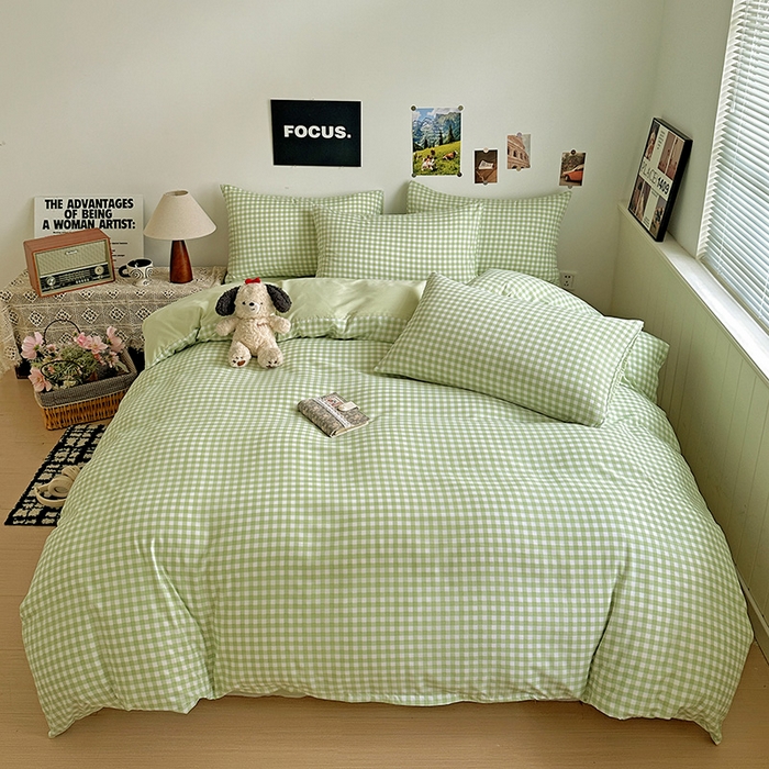 91家纺网 家纺一手货源 找家纺 南通菲度家纺 2025新款ins博主风软糯糯亲肤印花热款纯色格子无印风水洗棉时尚四件套 迈阿密