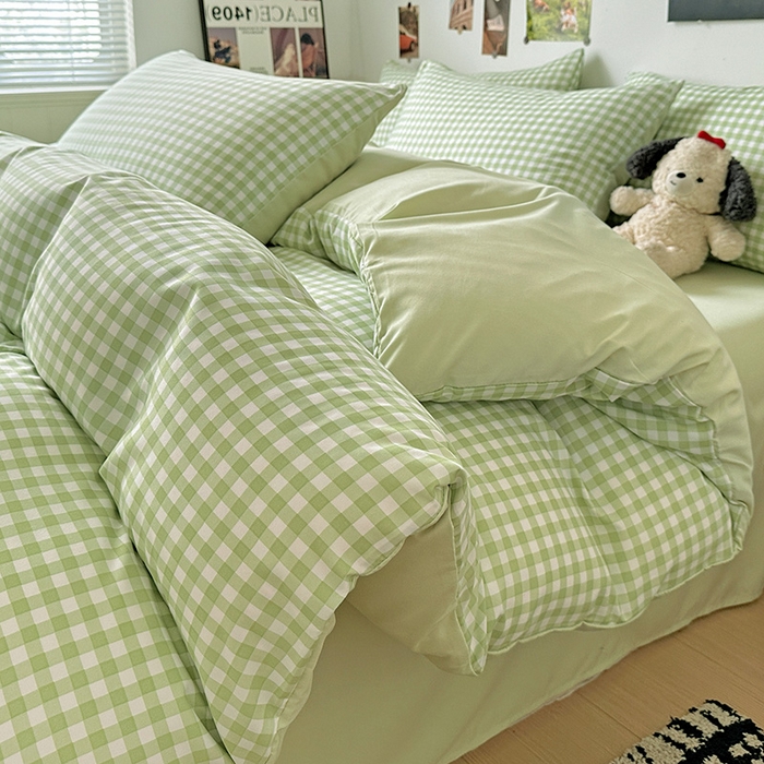 91家纺网 家纺一手货源 找家纺 南通菲度家纺 2025新款ins博主风软糯糯亲肤印花热款纯色格子无印风水洗棉时尚四件套 迈阿密