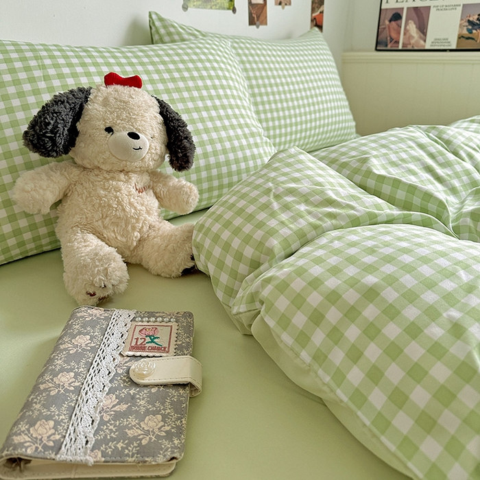 91家纺网 家纺一手货源 找家纺 南通菲度家纺 2025新款ins博主风软糯糯亲肤印花热款纯色格子无印风水洗棉时尚四件套 迈阿密