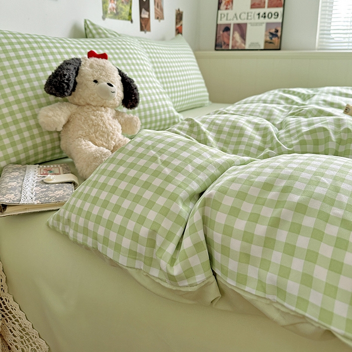 91家纺网 家纺一手货源 找家纺 南通菲度家纺 2025新款ins博主风软糯糯亲肤印花热款纯色格子无印风水洗棉时尚四件套 迈阿密