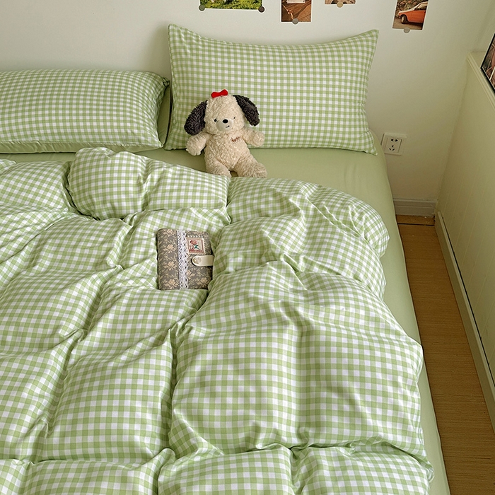 91家纺网 家纺一手货源 找家纺 南通菲度家纺 2025新款ins博主风软糯糯亲肤印花热款纯色格子无印风水洗棉时尚四件套 迈阿密