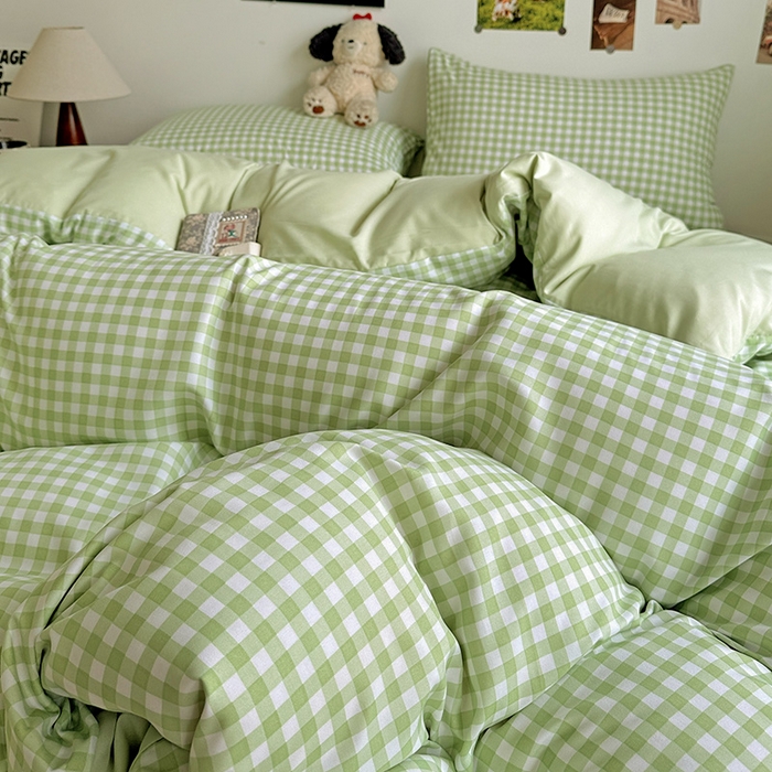 91家纺网 家纺一手货源 找家纺 南通菲度家纺 2025新款ins博主风软糯糯亲肤印花热款纯色格子无印风水洗棉时尚四件套 迈阿密