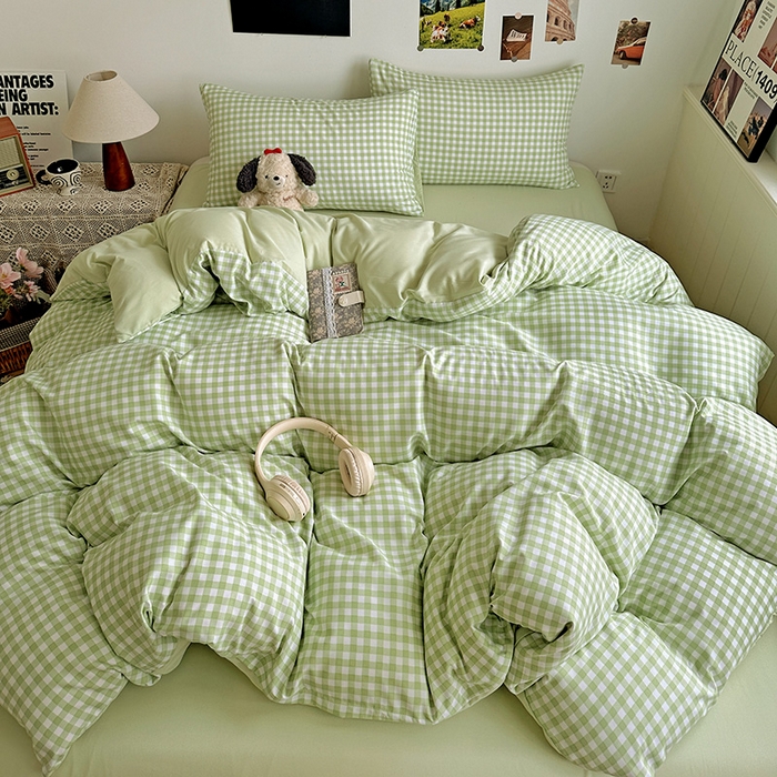 91家纺网 家纺一手货源 找家纺 南通菲度家纺 2025新款ins博主风软糯糯亲肤印花热款纯色格子无印风水洗棉时尚四件套 迈阿密