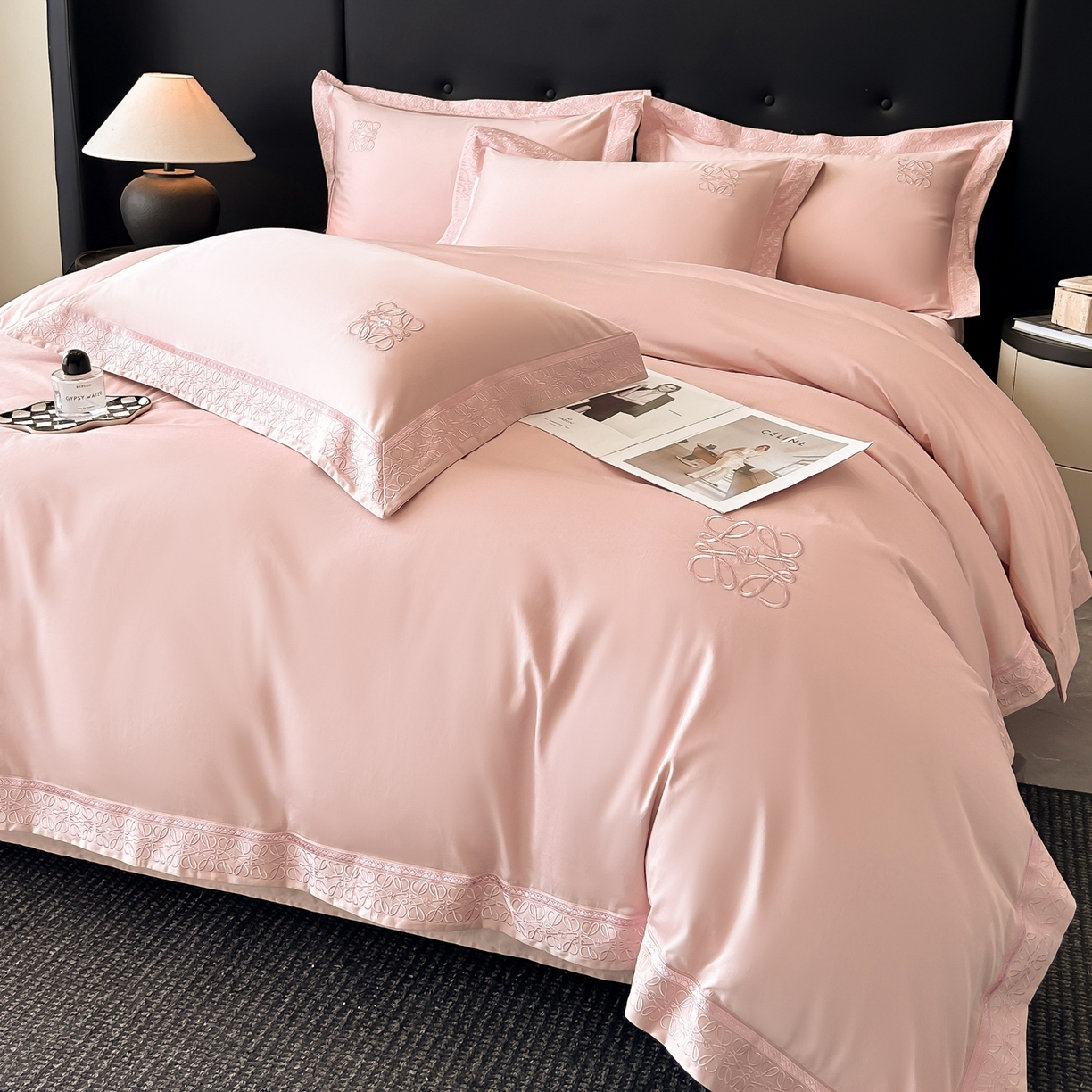 91家纺网 家纺一手货源 找家纺 安妮家居 2025新款A类100s长绒棉纯棉贡缎四件套-塞纳 塞纳-雾吻粉