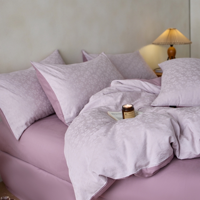 91家纺网 家纺一手货源 找家纺 眷恋家纺 2025年全棉纯棉染色提花四件套-最清风 最清风-浅紫