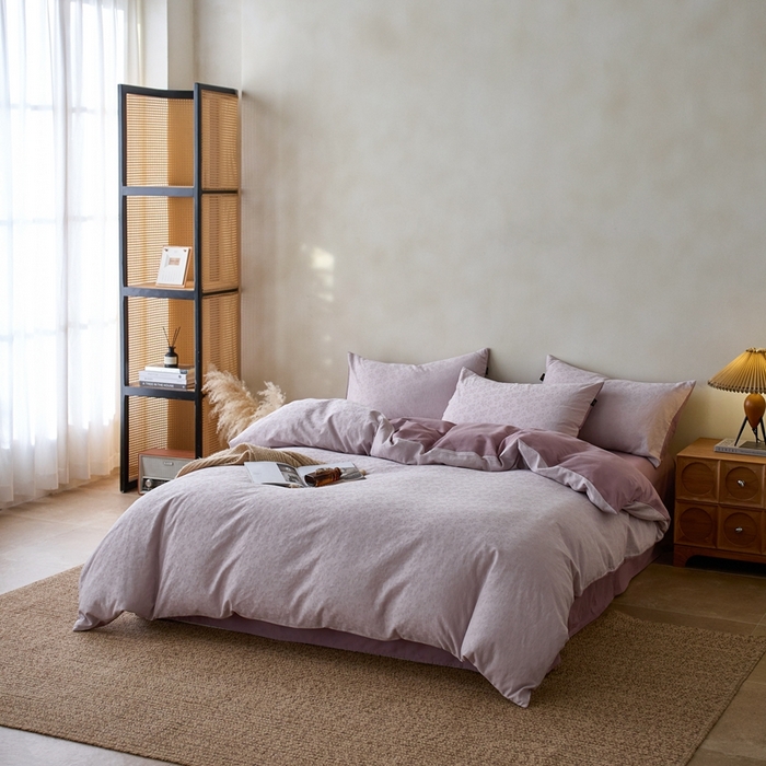 91家纺网 家纺一手货源 找家纺 眷恋家纺 2025年全棉纯棉染色提花四件套-最清风 最清风-浅紫