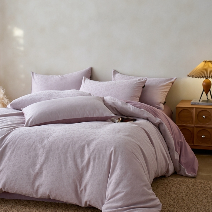 91家纺网 家纺一手货源 找家纺 眷恋家纺 2025年全棉纯棉染色提花四件套-最清风 最清风-浅紫
