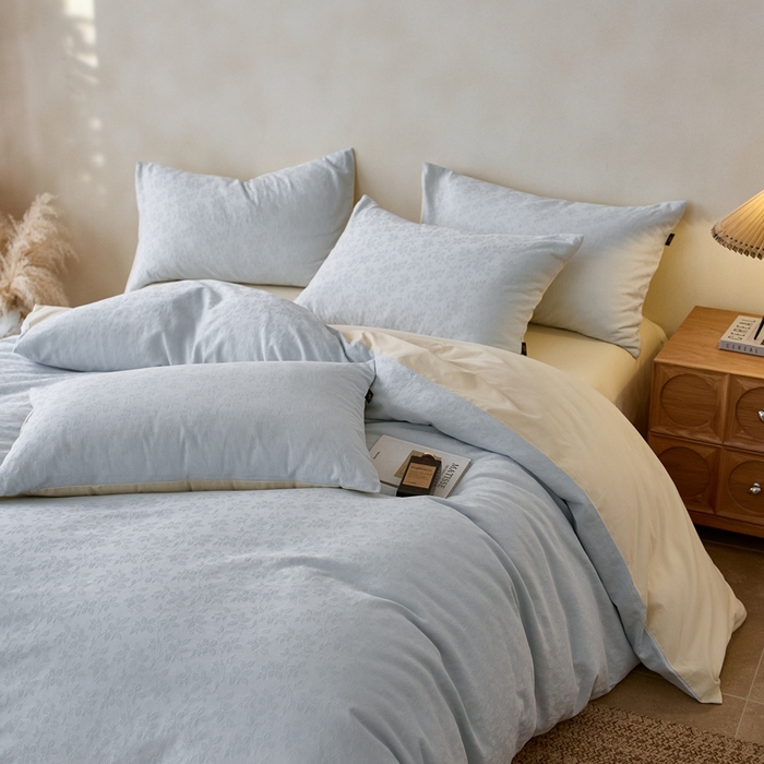 眷恋家纺 2025年全棉纯棉染色提花四件套-最清风 最清风-蓝