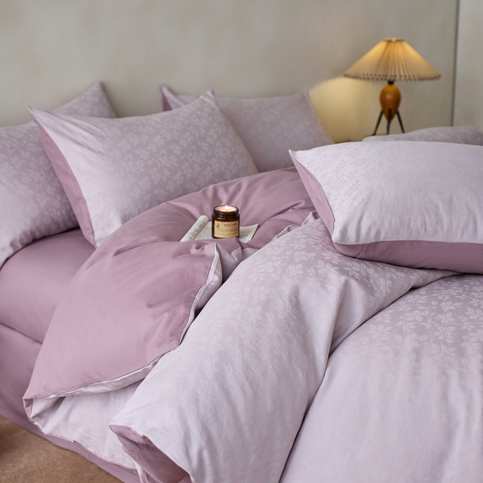 91家纺网 家纺一手货源 找家纺 眷恋家纺 2025年全棉纯棉染色提花四件套-最清风 最清风-浅紫