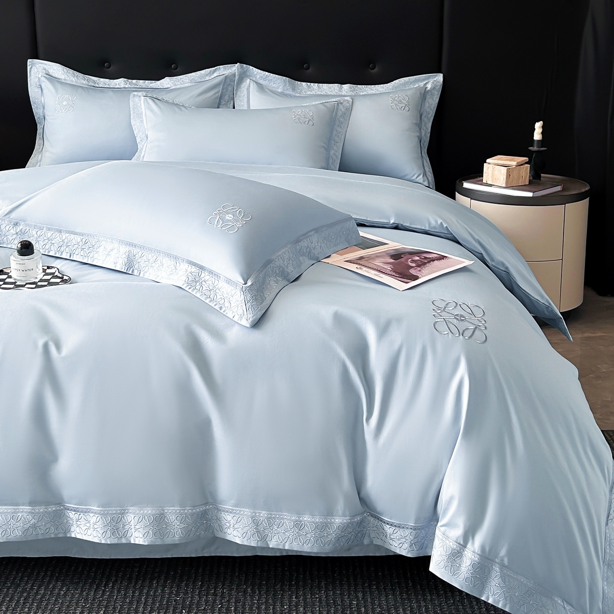 91家纺网 家纺一手货源 找家纺 安妮家居 2025新款A类100s长绒棉纯棉贡缎四件套-塞纳 塞纳-絮溪蓝