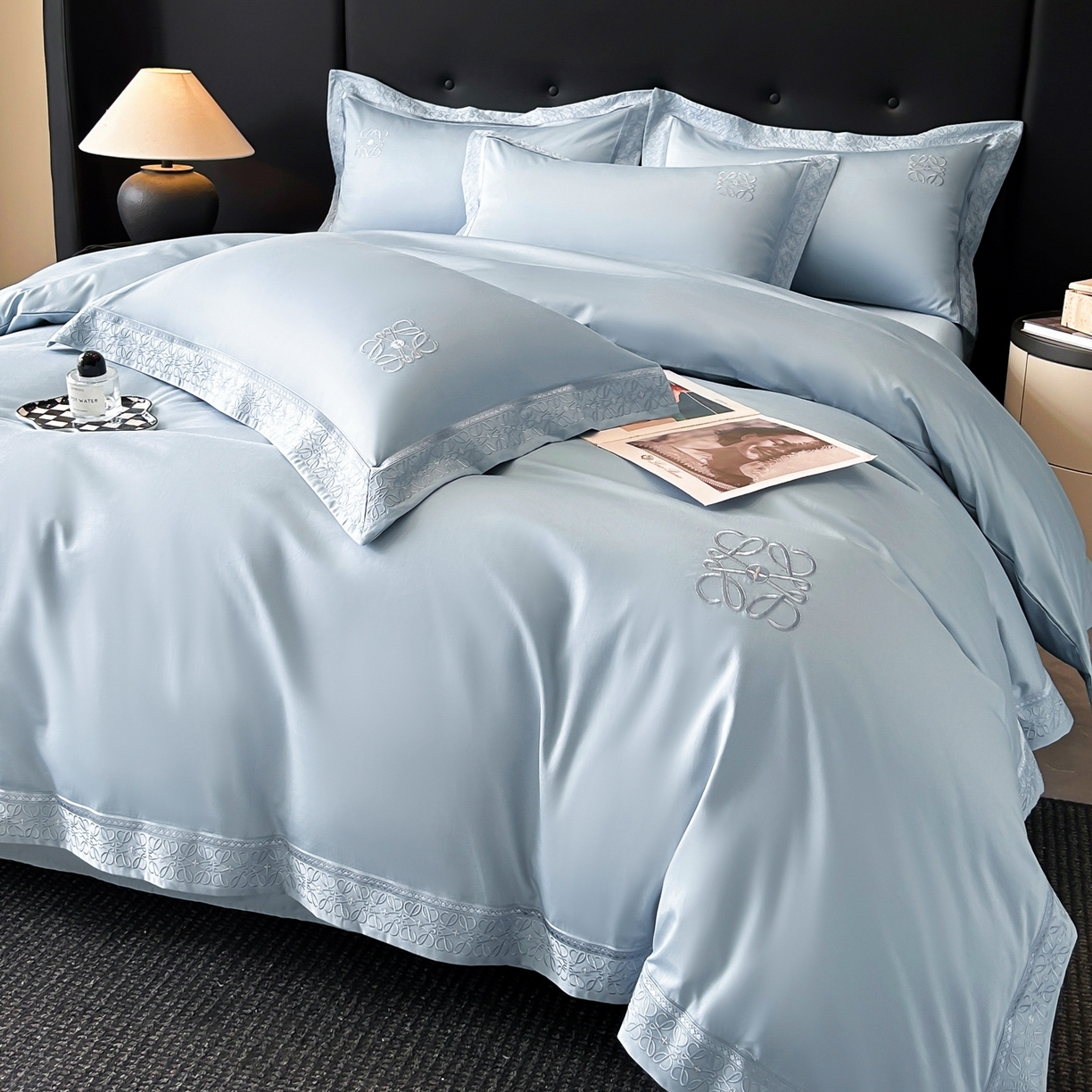 91家纺网 家纺一手货源 找家纺 安妮家居 2025新款A类100s长绒棉纯棉贡缎四件套-塞纳 塞纳-絮溪蓝