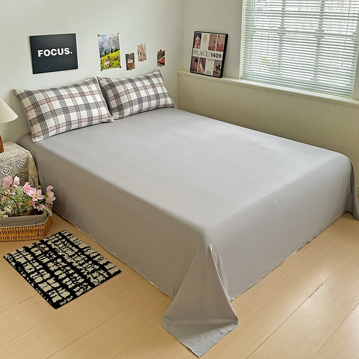 91家纺网 家纺一手货源 找家纺 南通菲度家纺 2025新款ins博主风软糯糯亲肤印花热款纯色格子无印风水洗棉时尚四件套 苏黎世