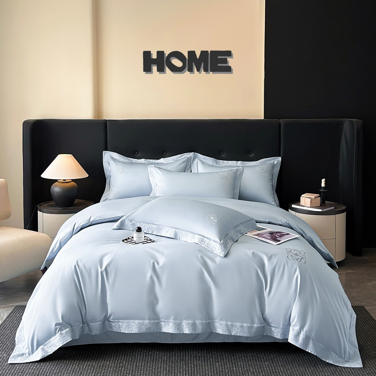 91家纺网 家纺一手货源 找家纺 安妮家居 2025新款A类100s长绒棉纯棉贡缎四件套-塞纳 塞纳-絮溪蓝