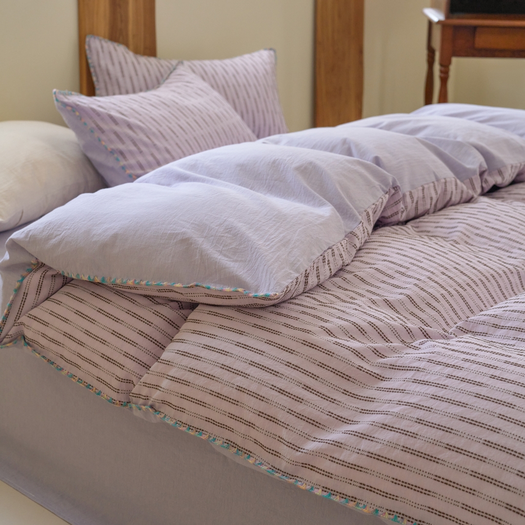 洋铭区（原狠狠爱） 2025新款慕斯VS早安水洗棉彩边色织提花四件套 慕斯紫