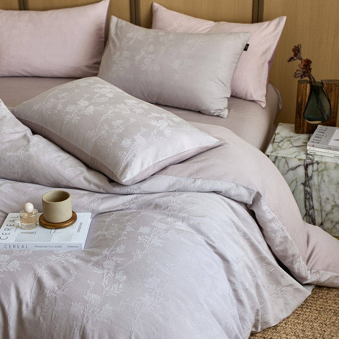 91家纺网 家纺一手货源 找家纺 眷恋家纺 2025年全棉纯棉染色提花四件套-枝上春暖 枝上春暖-灰