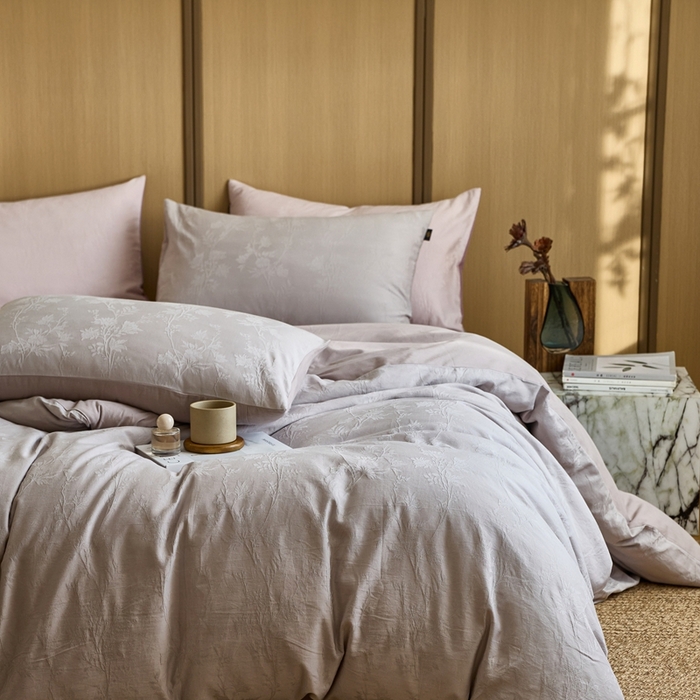 91家纺网 家纺一手货源 找家纺 眷恋家纺 2025年全棉纯棉染色提花四件套-枝上春暖 枝上春暖-灰