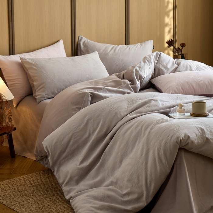 91家纺网 家纺一手货源 找家纺 眷恋家纺 2025年全棉纯棉染色提花四件套-枝上春暖 枝上春暖-灰