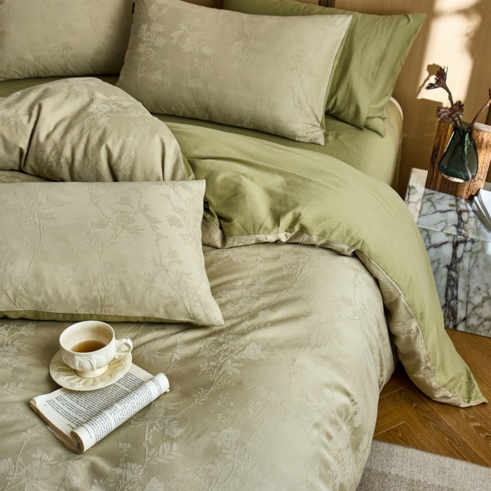 91家纺网 家纺一手货源 找家纺 眷恋家纺 2025年全棉纯棉染色提花四件套-枝上春暖 枝上春暖-绿