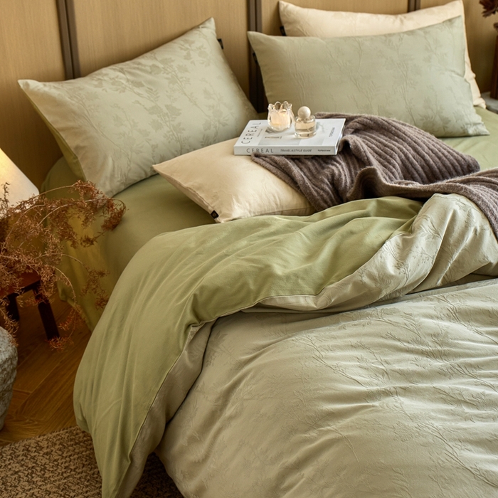 91家纺网 家纺一手货源 找家纺 眷恋家纺 2025年全棉纯棉染色提花四件套-枝上春暖 枝上春暖-绿