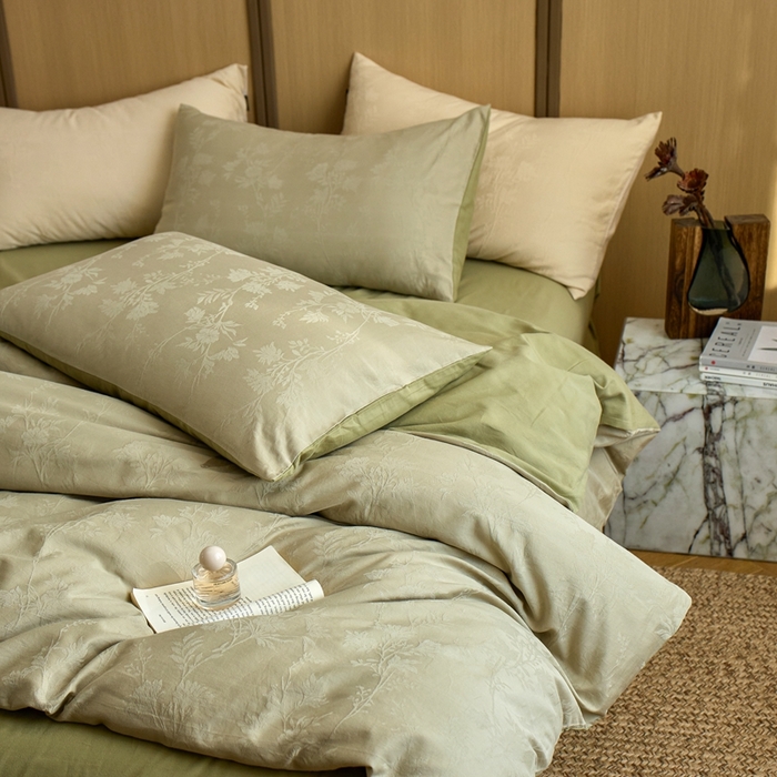 91家纺网 家纺一手货源 找家纺 眷恋家纺 2025年全棉纯棉染色提花四件套-枝上春暖 枝上春暖-绿