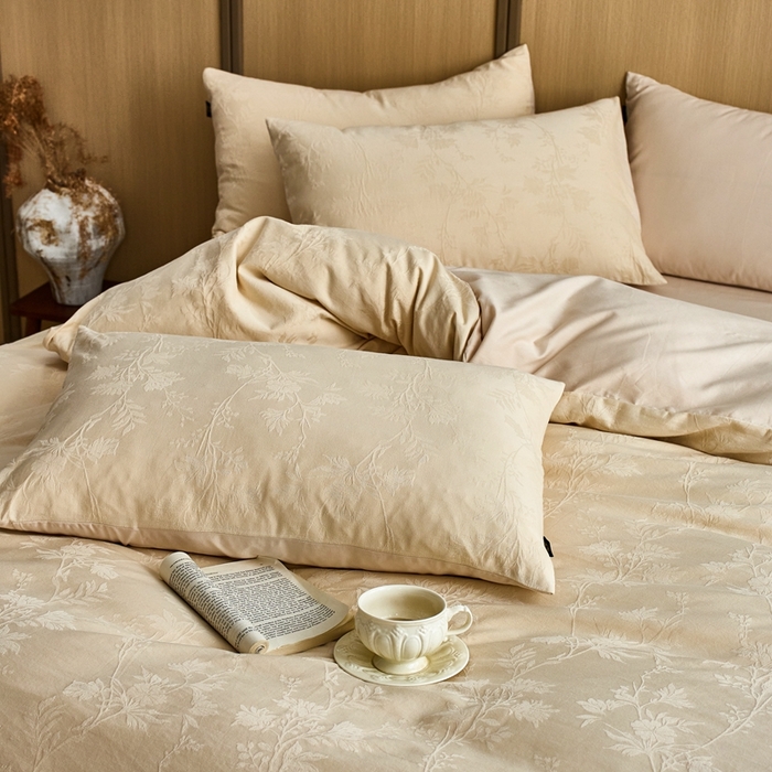 91家纺网 家纺一手货源 找家纺 眷恋家纺 2025年全棉纯棉染色提花四件套-枝上春暖 枝上春暖-米