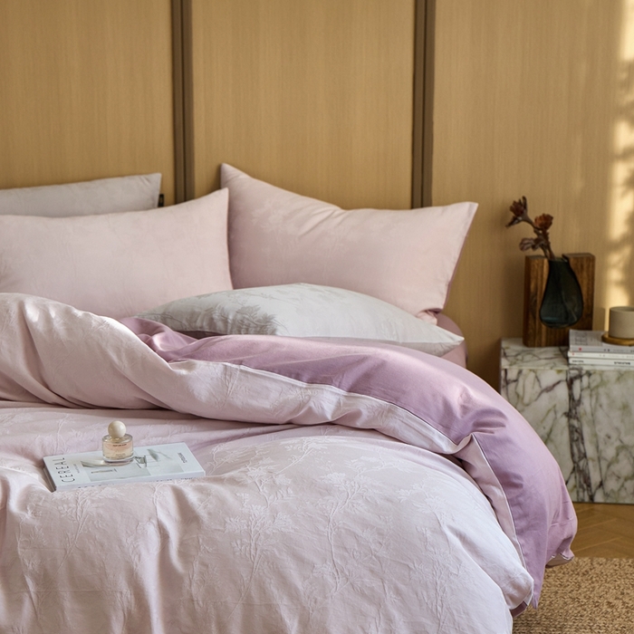 91家纺网 家纺一手货源 找家纺 眷恋家纺 2025年全棉纯棉染色提花四件套-枝上春暖 枝上春暖-紫