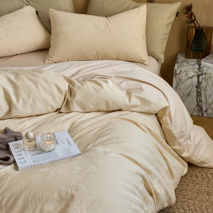 91家纺网 家纺一手货源 找家纺 眷恋家纺 2025年全棉纯棉染色提花四件套-枝上春暖 枝上春暖-米