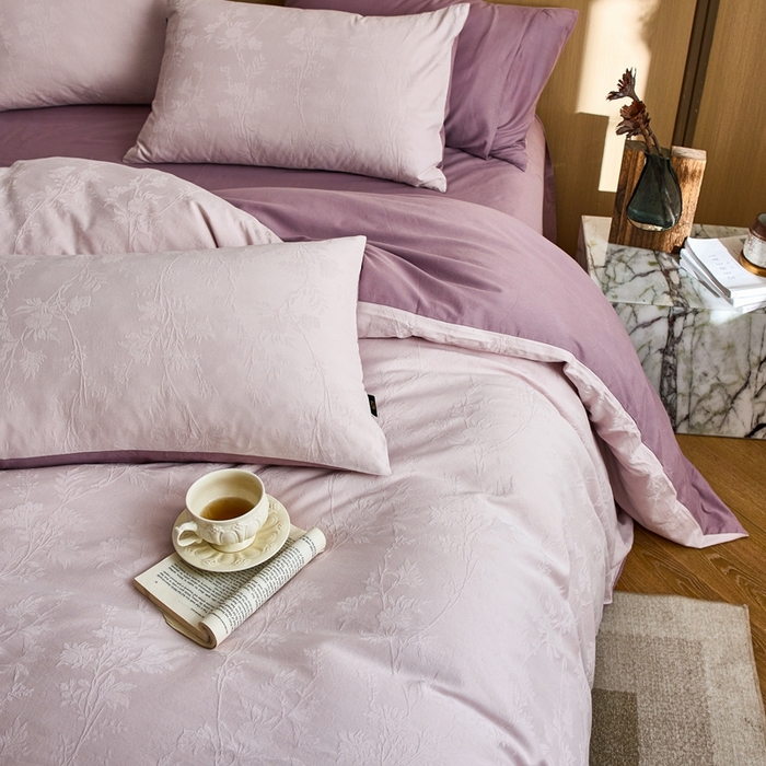 91家纺网 家纺一手货源 找家纺 眷恋家纺 2025年全棉纯棉染色提花四件套-枝上春暖 枝上春暖-紫