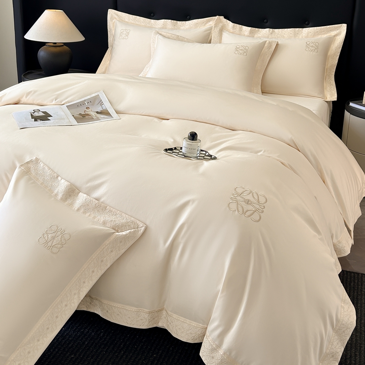 安妮家居 2025新款A类100s长绒棉纯棉贡缎四件套-塞纳 塞纳-玉露白