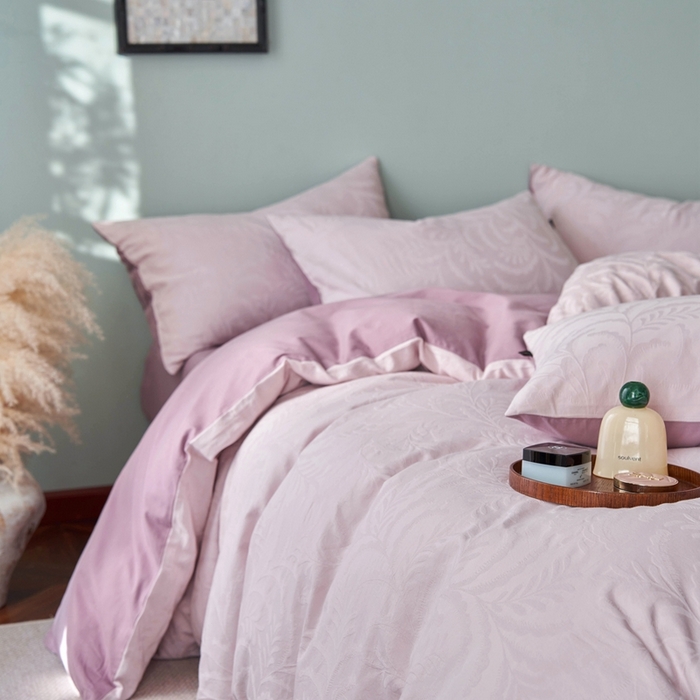 91家纺网 家纺一手货源 找家纺 眷恋家纺 2025年全棉纯棉染色提花四件套-沄梦 沄梦-珍珠粉