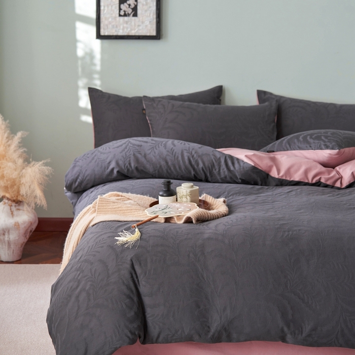 91家纺网 家纺一手货源 找家纺 眷恋家纺 2025年全棉纯棉染色提花四件套-沄梦 沄梦-青灰