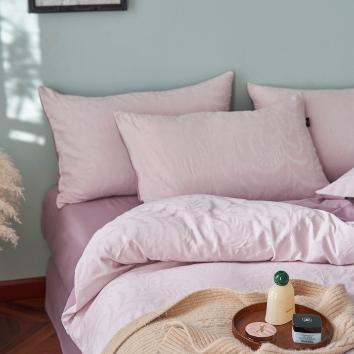 91家纺网 家纺一手货源 找家纺 眷恋家纺 2025年全棉纯棉染色提花四件套-沄梦 沄梦-珍珠粉