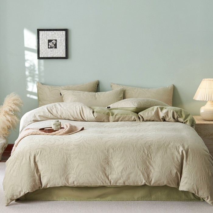 91家纺网 家纺一手货源 找家纺 眷恋家纺 2025年全棉纯棉染色提花四件套-沄梦 沄梦-青草绿