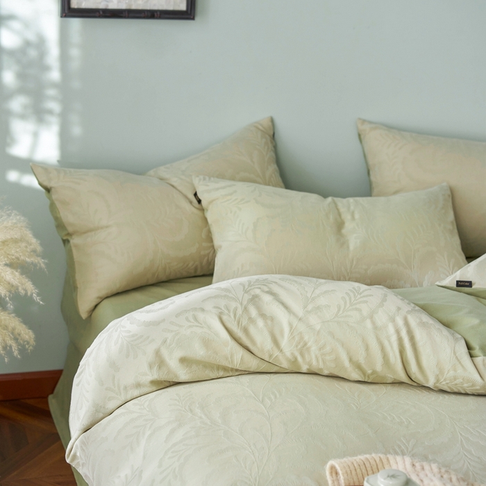 91家纺网 家纺一手货源 找家纺 眷恋家纺 2025年全棉纯棉染色提花四件套-沄梦 沄梦-青草绿