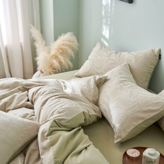 91家纺网 家纺一手货源 找家纺 眷恋家纺 2025年全棉纯棉染色提花四件套-沄梦 沄梦-青草绿