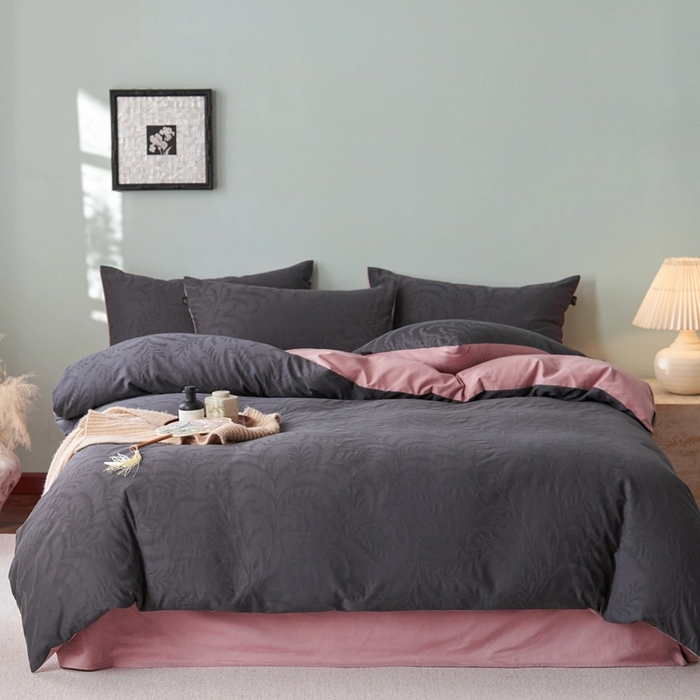 91家纺网 家纺一手货源 找家纺 眷恋家纺 2025年全棉纯棉染色提花四件套-沄梦 沄梦-青灰