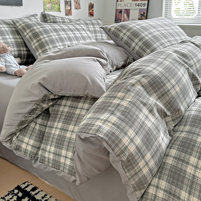 南通菲度家纺 2025新款ins博主风软糯糯亲肤印花热款纯色格子无印风水洗棉时尚四件套 雅典