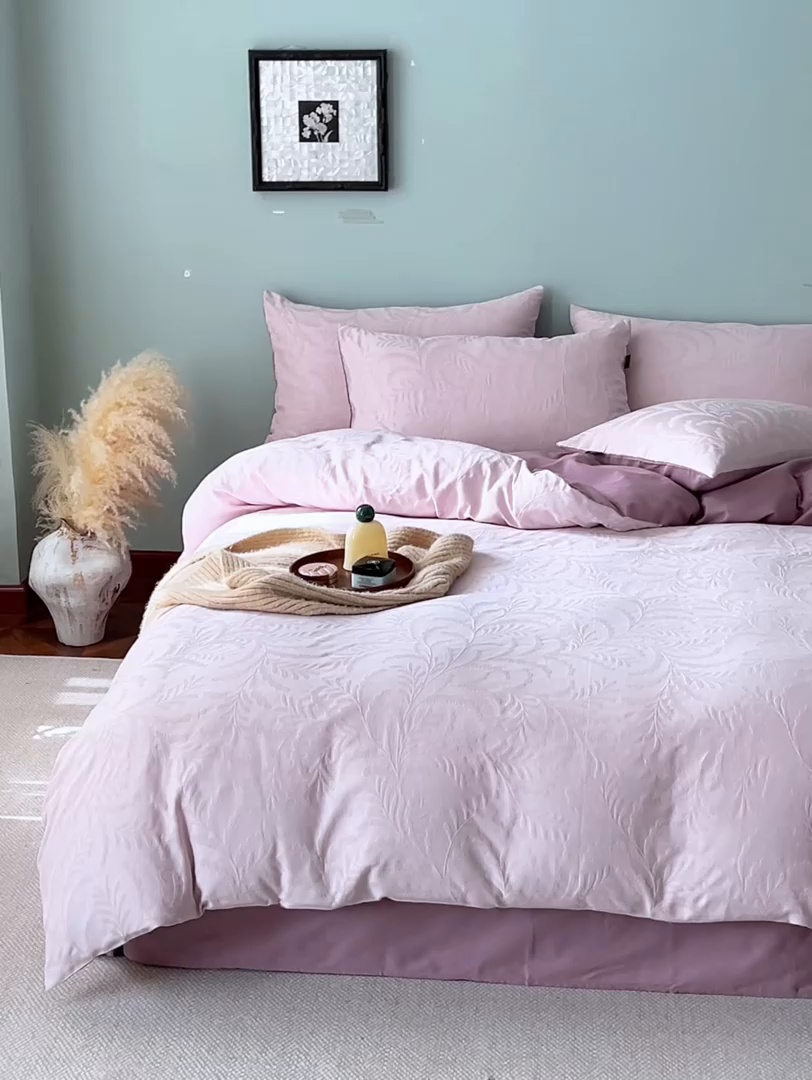 91家纺网 家纺一手货源 找家纺 眷恋家纺 2025年全棉纯棉染色提花四件套-沄梦 沄梦-珍珠粉