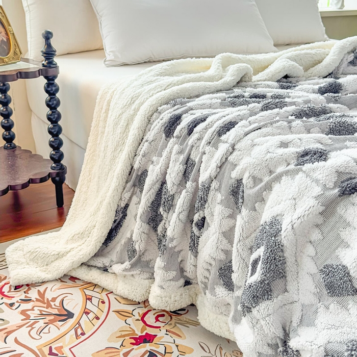91家纺网 家纺一手货源 找家纺 （总）璐维斯 2025新款加厚镂空阳离子双层羊羔绒毛毯休闲盖毯—跨境外贸专供