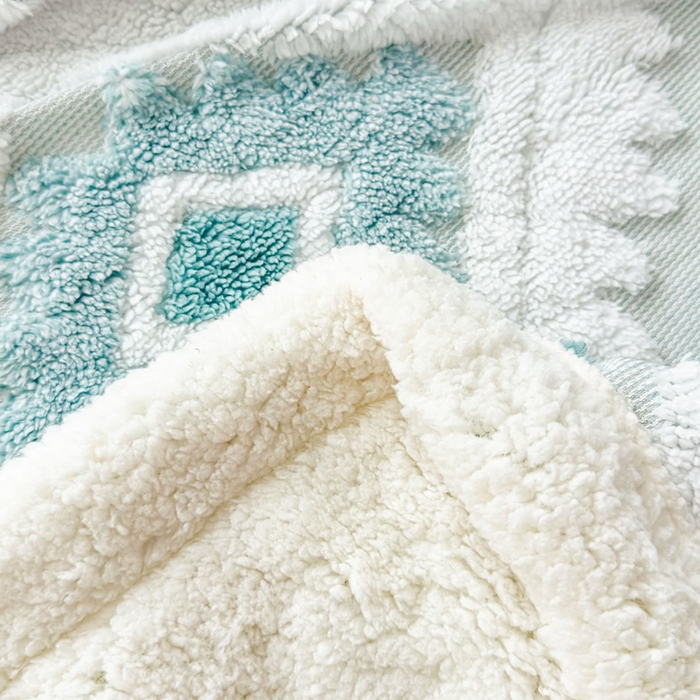 91家纺网 家纺一手货源 找家纺 璐维斯 2025新款加厚镂空阳离子双层羊羔绒毛毯休闲盖毯—跨境外贸专供 阳离子-薄荷蓝
