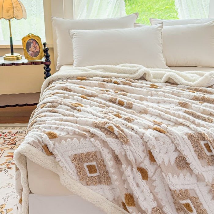 91家纺网 家纺一手货源 找家纺 璐维斯 2025新款加厚镂空阳离子双层羊羔绒毛毯休闲盖毯—跨境外贸专供 阳离子-驼色