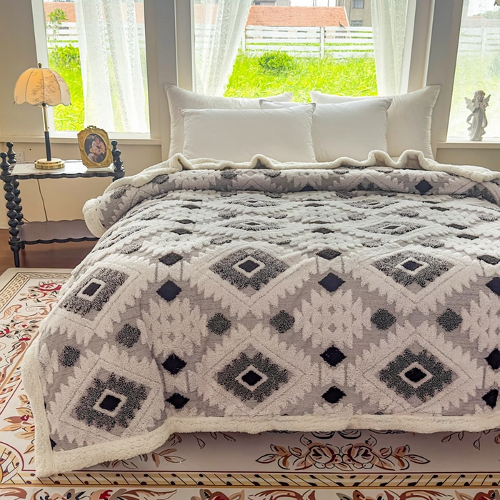 91家纺网 家纺一手货源 找家纺 璐维斯 2025新款加厚镂空阳离子双层羊羔绒毛毯休闲盖毯—跨境外贸专供 阳离子-深灰