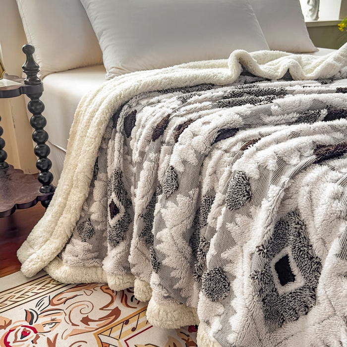 91家纺网 家纺一手货源 找家纺 璐维斯 2025新款加厚镂空阳离子双层羊羔绒毛毯休闲盖毯—跨境外贸专供 阳离子-深灰