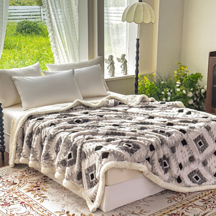 91家纺网 家纺一手货源 找家纺 璐维斯 2025新款加厚镂空阳离子双层羊羔绒毛毯休闲盖毯—跨境外贸专供 阳离子-深灰