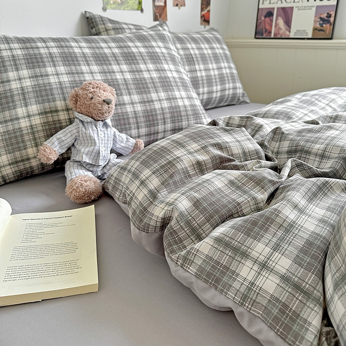 91家纺网 家纺一手货源 找家纺 南通菲度家纺 2025新款ins博主风软糯糯亲肤印花热款纯色格子无印风水洗棉时尚四件套 雅典