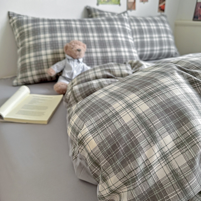 91家纺网 家纺一手货源 找家纺 南通菲度家纺 2025新款ins博主风软糯糯亲肤印花热款纯色格子无印风水洗棉时尚四件套 雅典