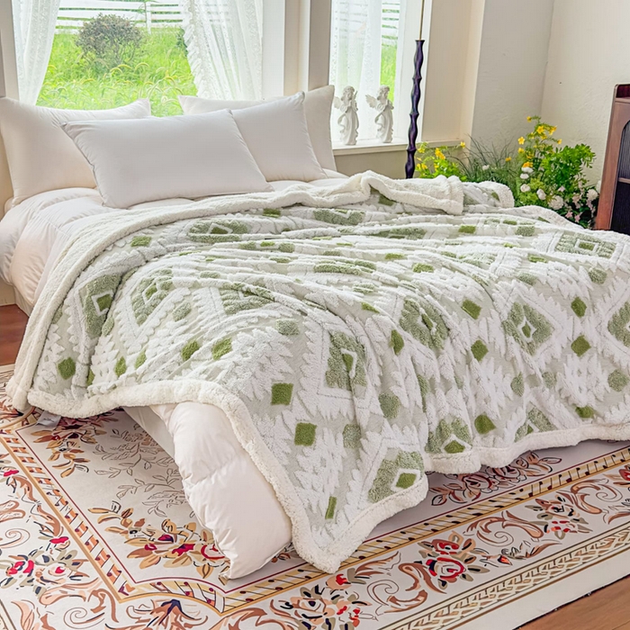 璐维斯 2025新款加厚镂空阳离子双层羊羔绒毛毯休闲盖毯—跨境外贸专供 阳离子-嫩叶绿