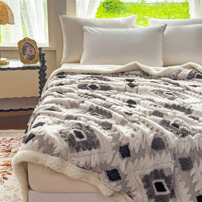 91家纺网 家纺一手货源 找家纺 璐维斯 2025新款加厚镂空阳离子双层羊羔绒毛毯休闲盖毯—跨境外贸专供 阳离子-深灰