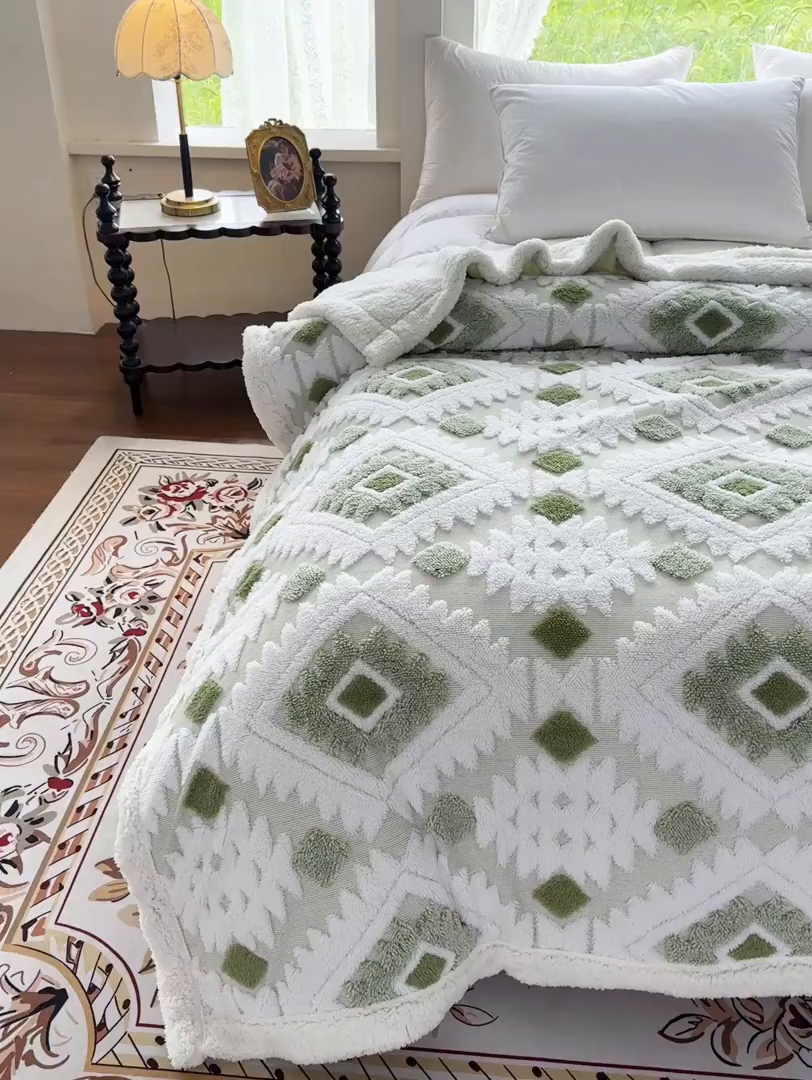 91家纺网 家纺一手货源 找家纺 璐维斯 2025新款加厚镂空阳离子双层羊羔绒毛毯休闲盖毯—跨境外贸专供 阳离子-浅灰